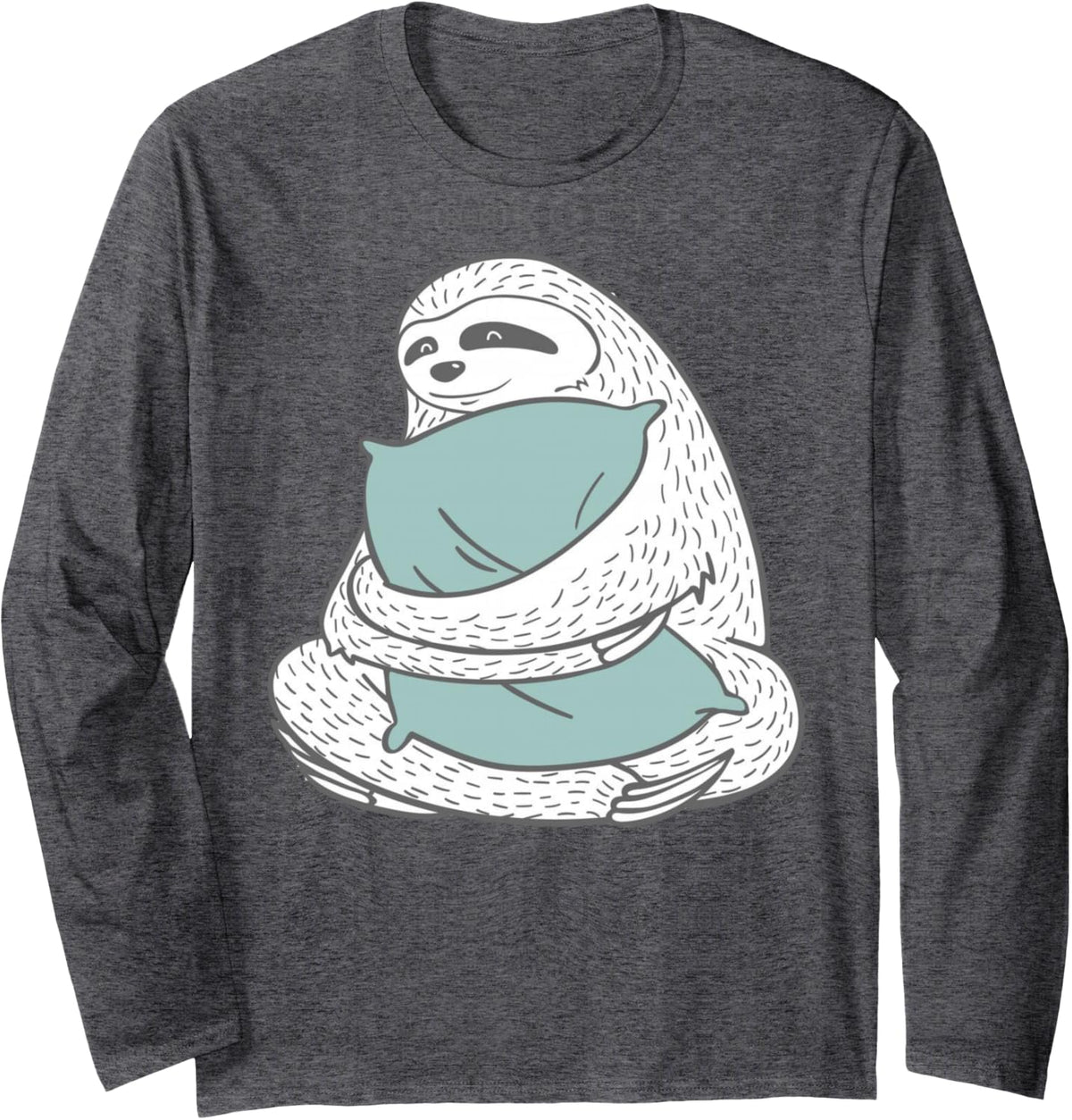 Cute Sloth Hugging Pillow Cozy Lazy Days Homebody Humor Long Sleeve T-Shirt - Adult Unisex Dark Heather Grey