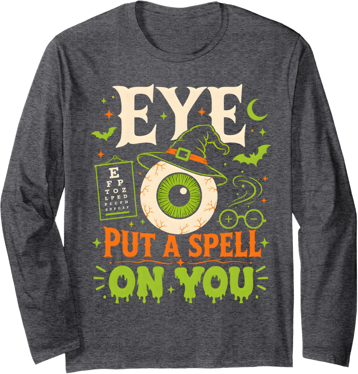 Funny Optometry Halloween Eye Doctor Long Sleeve T-Shirt - Adult Unisex Dark Heather Grey