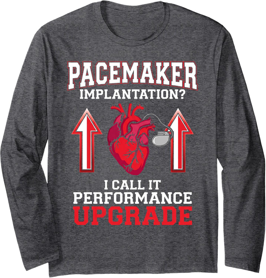Performance Upgrade Recovery Heart Implantation Pacemaker Long Sleeve T-Shirt - Adult Unisex Dark Heather Grey