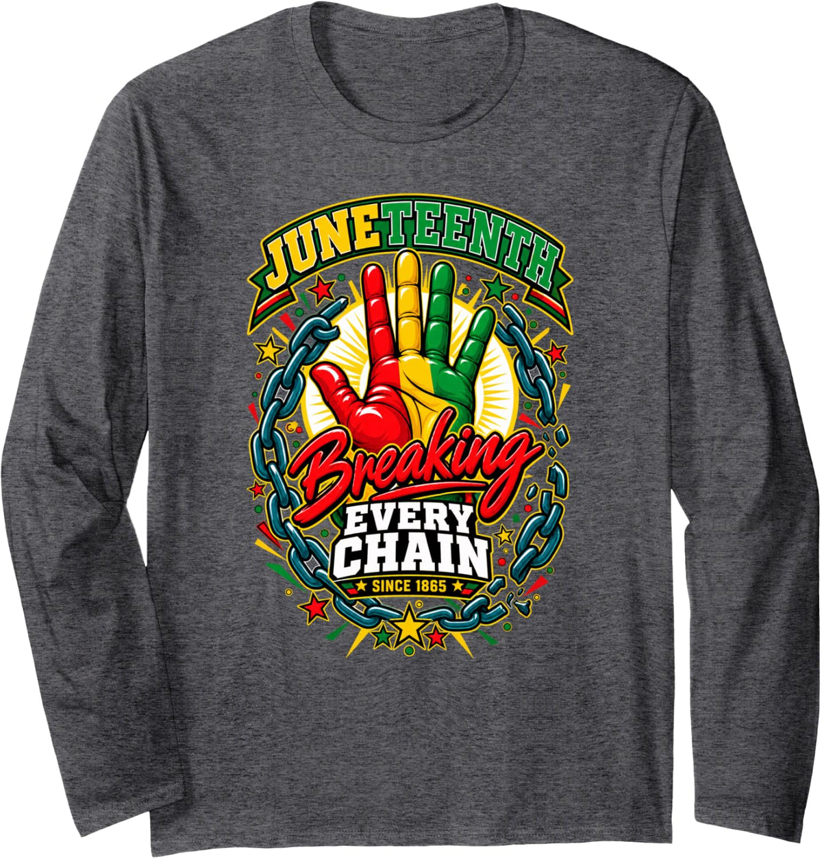 Juneteenth Breaking Every Chain Since 1865 Kids Long Sleeve T-Shirt - Adult Unisex Dark Heather Grey