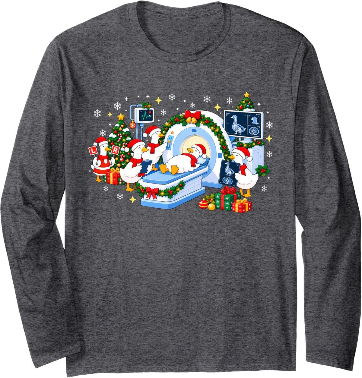Radiologic Technologist Goose Santa X-ray Tech MRI Christmas Long Sleeve T-Shirt - Adult Unisex Dark Heather Grey