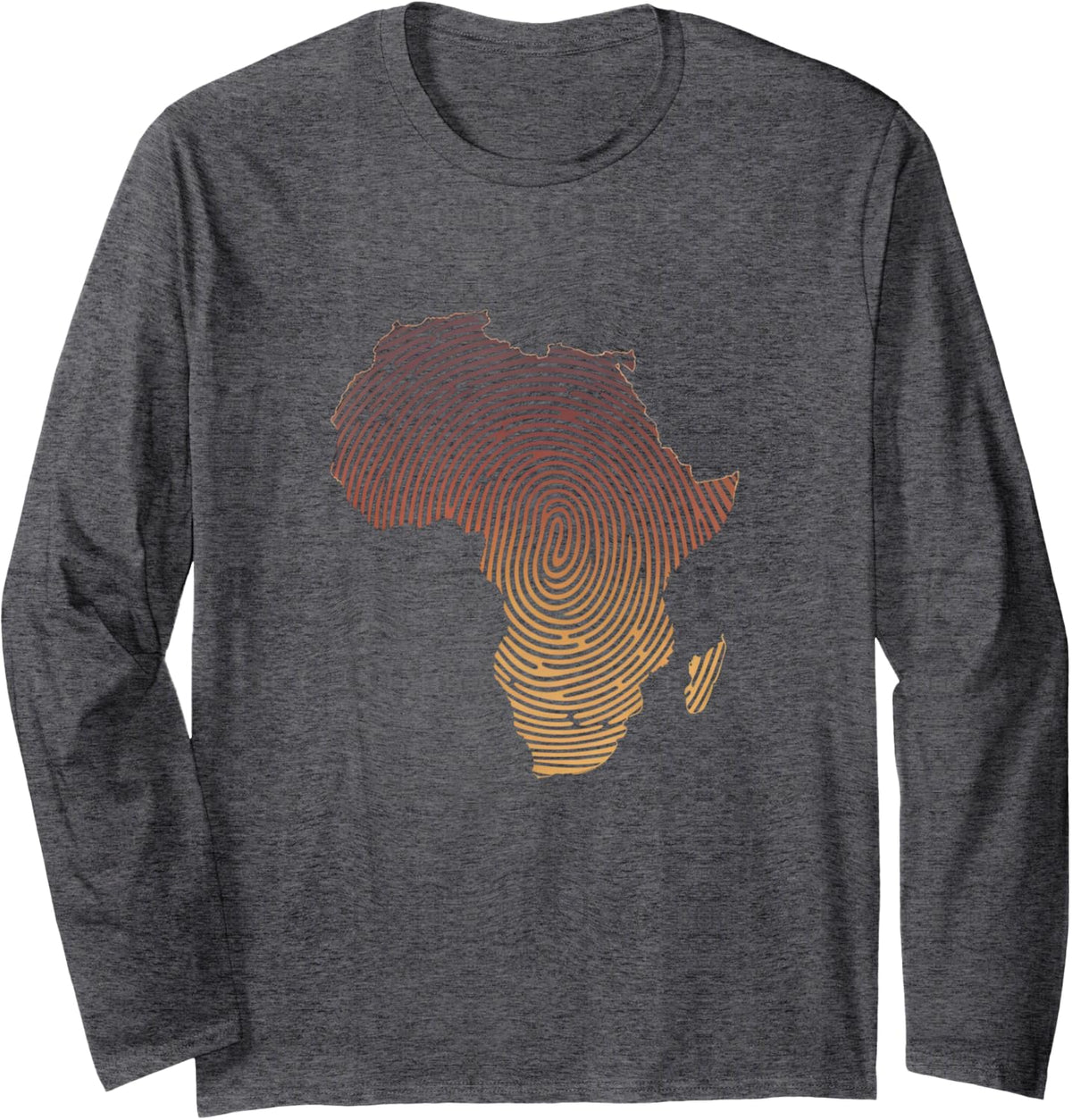 Melanin Shades Africa Map - Africa DNA Fingerprint Long Sleeve T-Shirt - Adult Unisex Dark Heather Grey