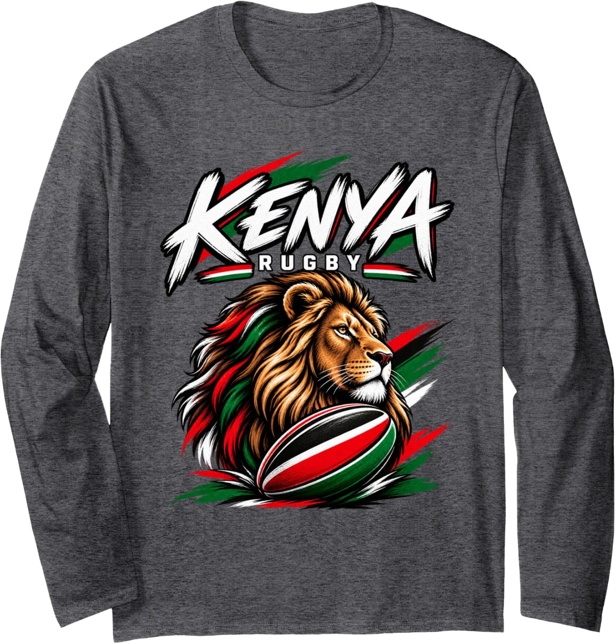 Kenya Lion Rugby Fan Long Sleeve T-Shirt - Adult Unisex Dark Heather Grey