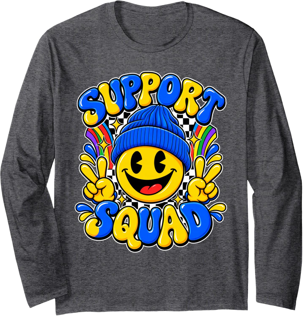Support Squad World Down Syndrome Day Awareness Month Long Sleeve T-Shirt - Adult Unisex Dark Heather Grey