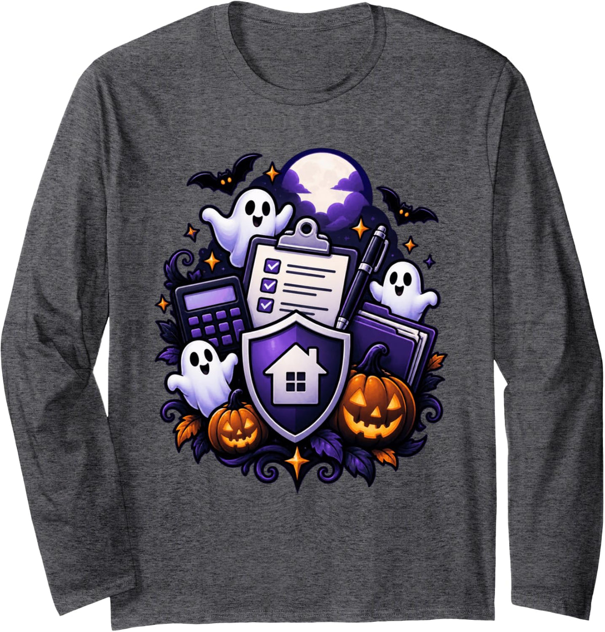 Halloween Realtor Spooky Property Agent Mortgage Loan Offic Long Sleeve T-Shirt - Adult Unisex Dark Heather Grey