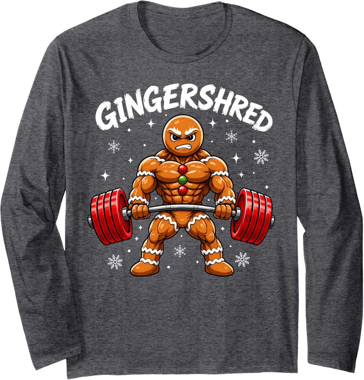 Gingershred Christmas Workout Fitness Gym Gingerbread Long Sleeve T-Shirt - Adult Unisex Dark Heather Grey