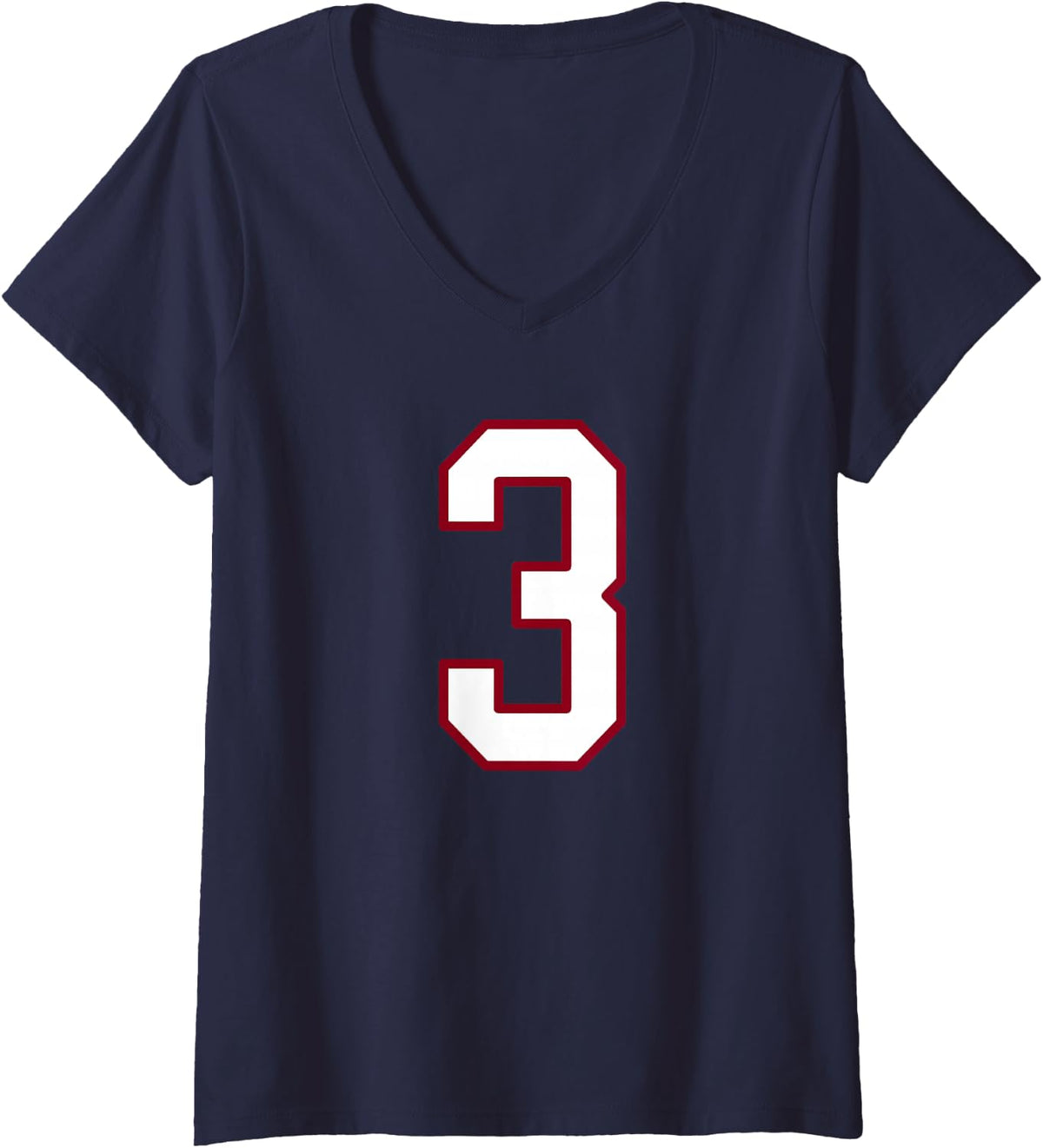 Women's Maroon and White Number 3 Jersey Player Uniform #3 V-Neck T-Shirt - Navy Blue