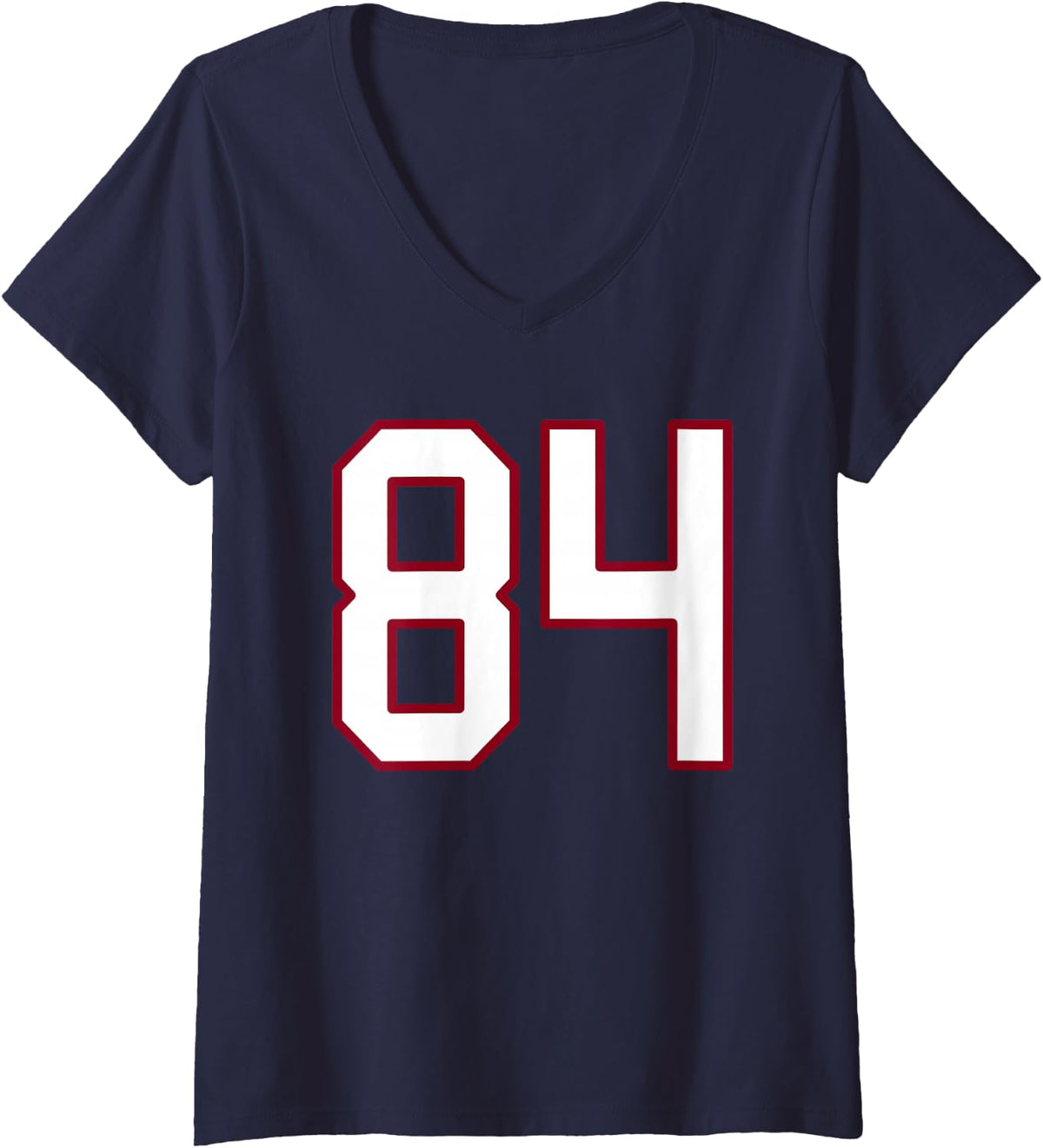 Women's Maroon and White Number 84 Jersey Player Uniform #84 V-Neck T-Shirt - Navy Blue