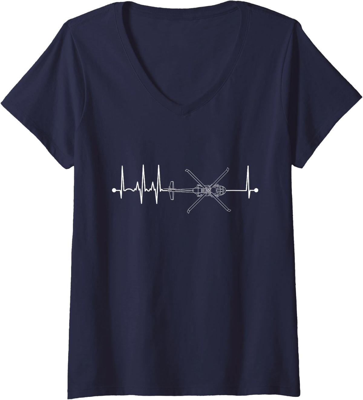 Women's Blackhawk Heartbeat EKG Pulse UH60 Helicopter Pilot V-Neck T-Shirt - Navy Blue