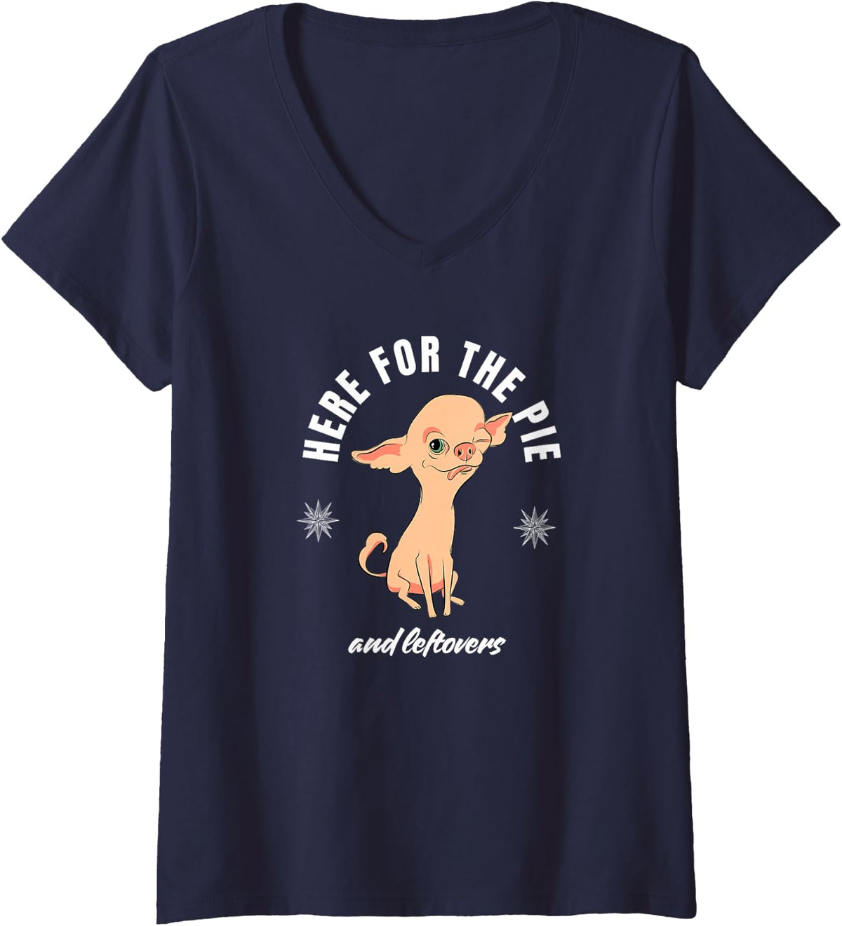 Women's Chihuahua Funny Holiday Dinner V-Neck T-Shirt - Navy Blue