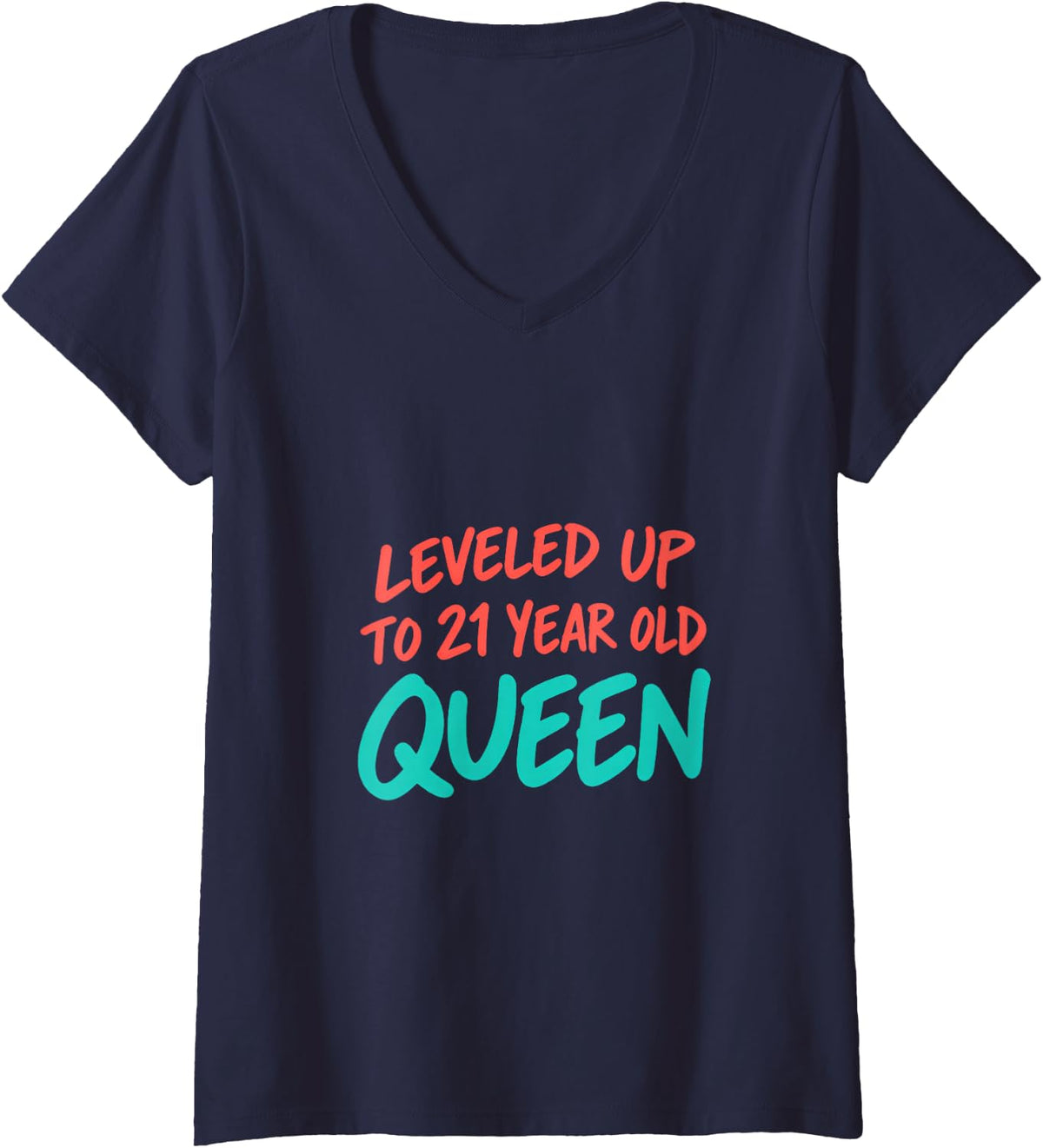 Women's Leveled Up to 21 Year Old Queen Birthday V-Neck T-Shirt - Navy Blue