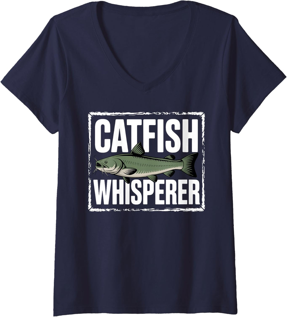 Women's Cool Catfish Art for Men Women Catfishing Catfish Hunter V-Neck T-Shirt - Navy Blue