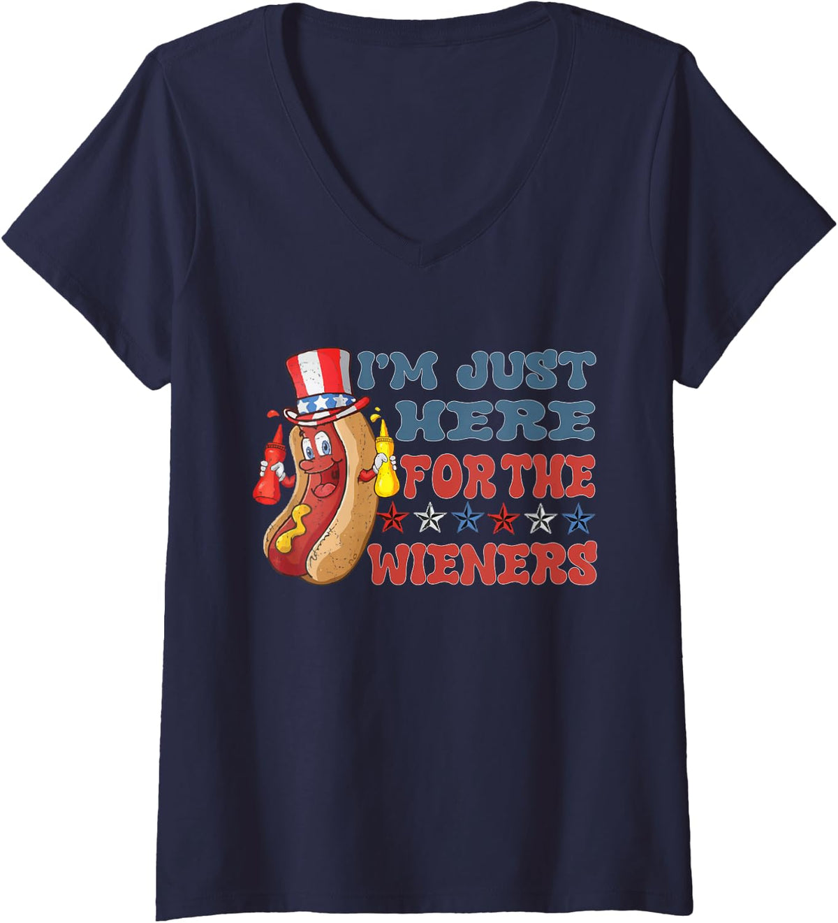 Womens I'm Just Here For The Wieners V-Neck T-Shirt - Navy Blue