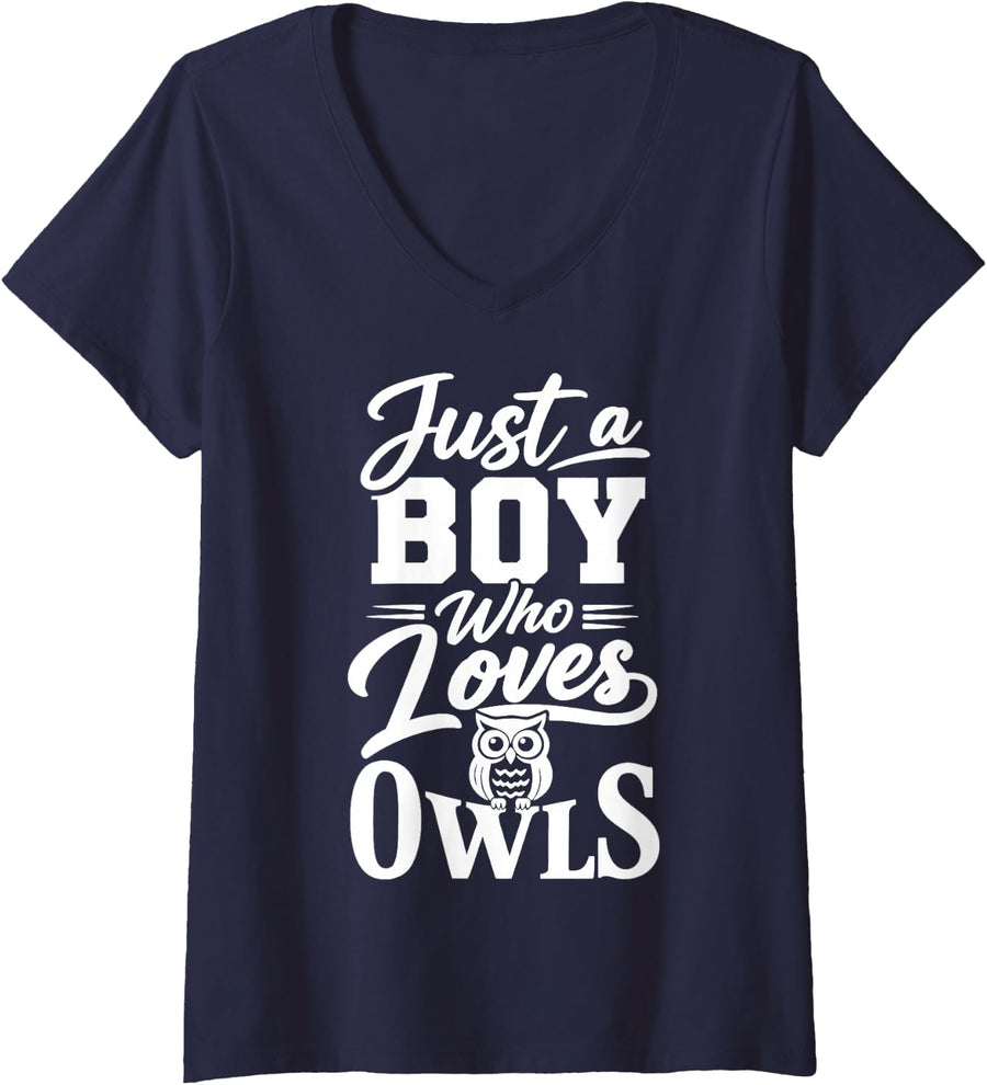 Women's Boy Owl Lover Man Owls V-Neck T-Shirt - Navy Blue
