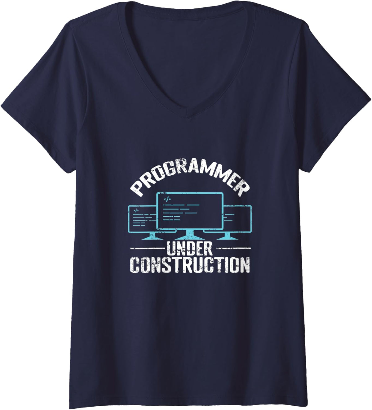 Women's Programmer Under Construction V-Neck T-Shirt - Navy Blue
