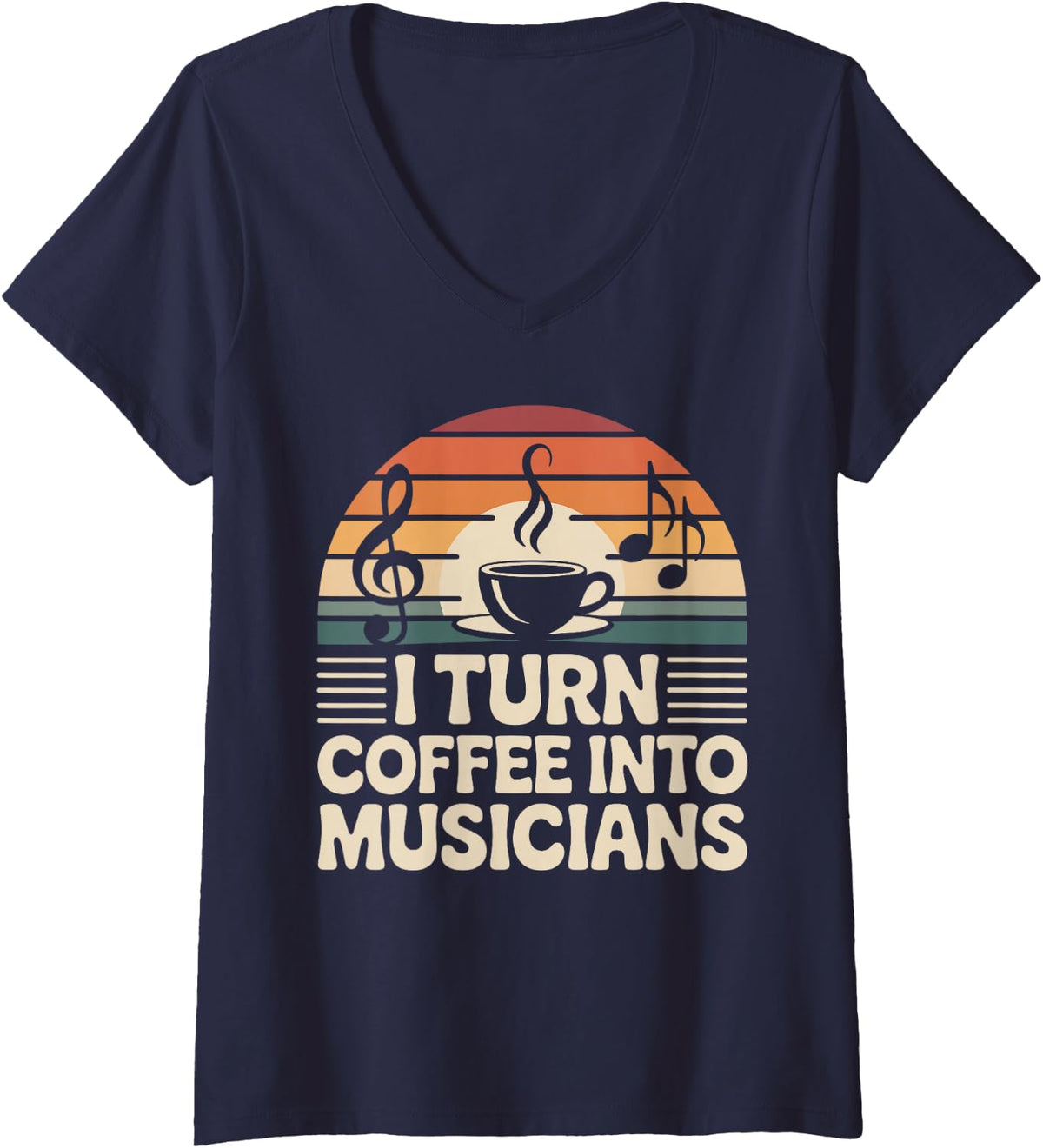 Women's I Turn Coffee Into Musicians Funny School Music Teacher V-Neck T-Shirt - Navy Blue