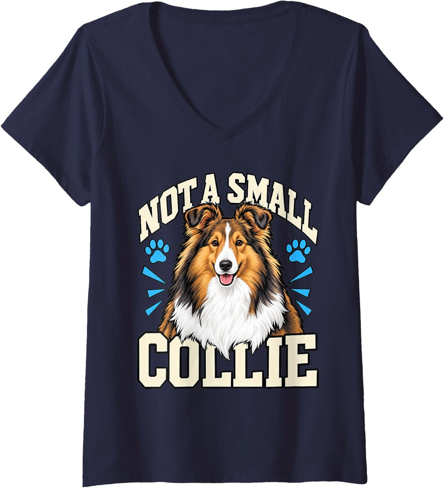 Women's Sheltie Not A Small Collie Shetland Sheepdog Dog Mom V-Neck T-Shirt - Navy Blue