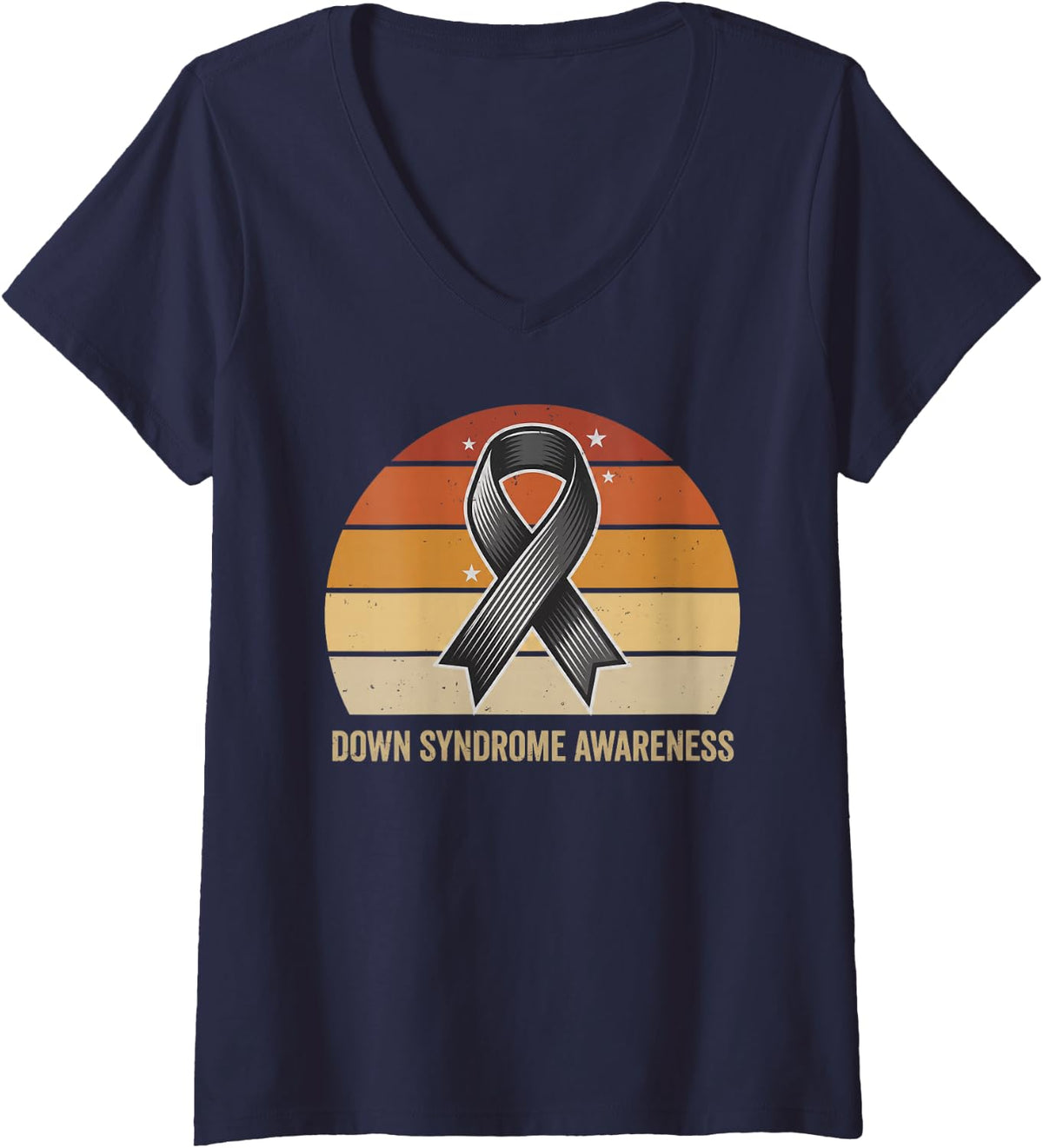 Women's Down Syndrome Awareness Design for Men Women Kids T21 Retro V-Neck T-Shirt - Navy Blue