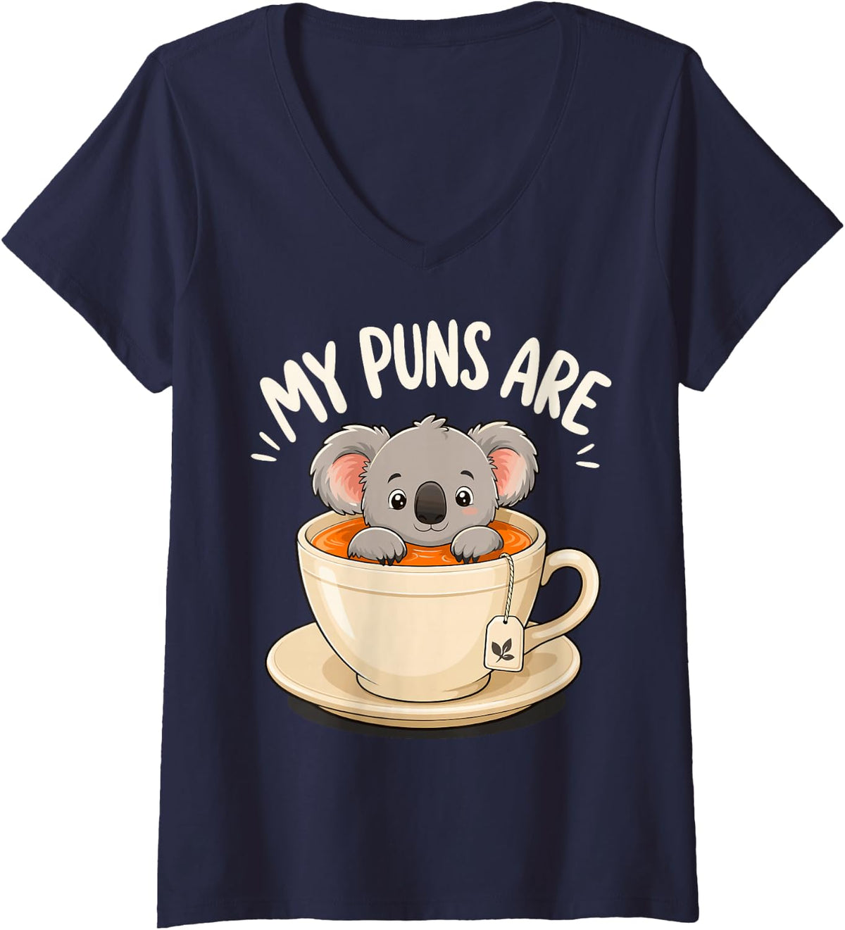 Women's Koala Pun Koala-Tea V-Neck T-Shirt - Navy Blue