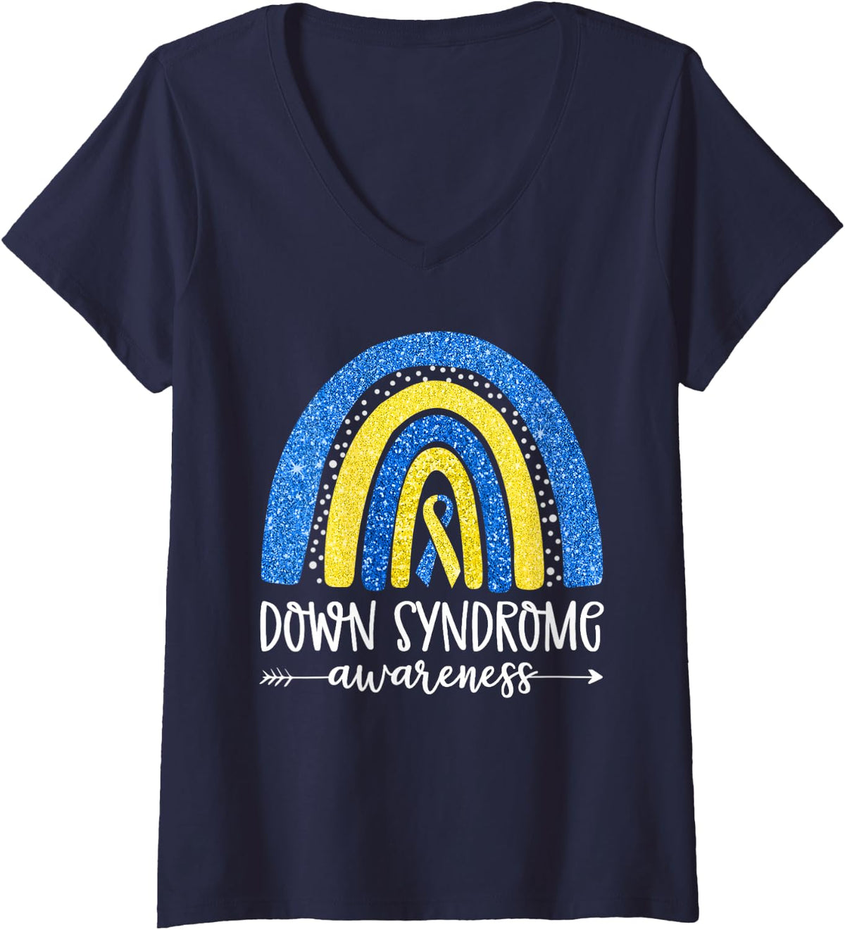 Women's World Down Syndrome Awareness Month Rainbow National T21 Day V-Neck T-Shirt - Navy Blue