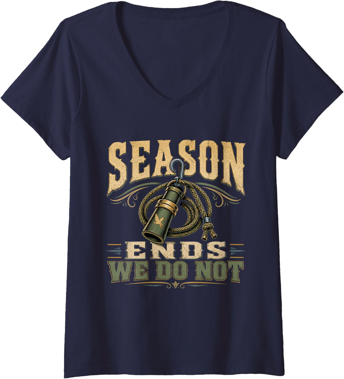 Women's Season Ends We Do Not Duck Hunting Waterfowl Hunter Mallard V-Neck T-Shirt - Navy Blue