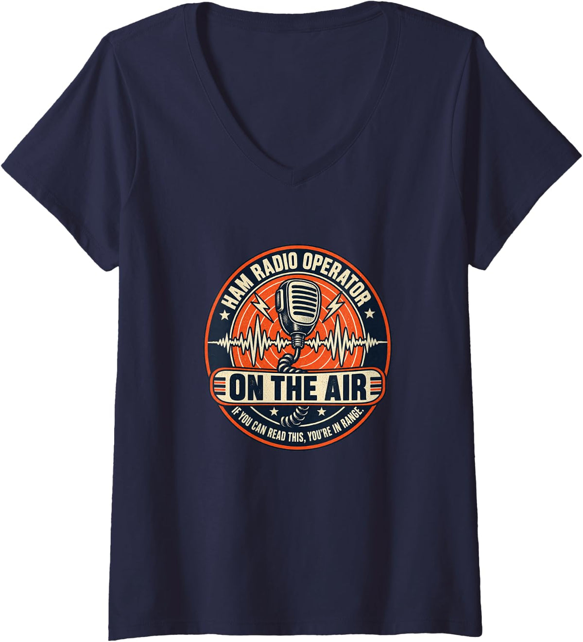 Women's If You Can Read This You're in Range, Ham Radio Operator V-Neck T-Shirt - Navy Blue