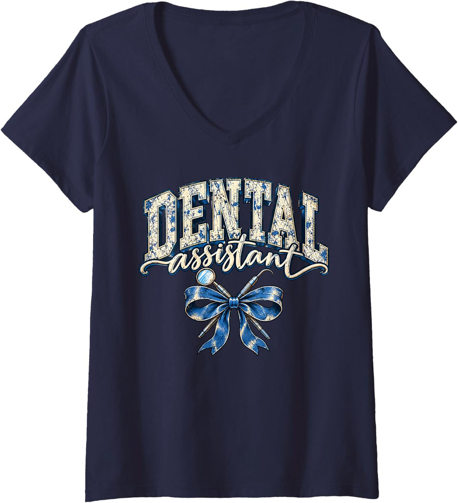 Women's Dental Assistant Appreciation Healthcare Workers V-Neck T-Shirt - Navy Blue