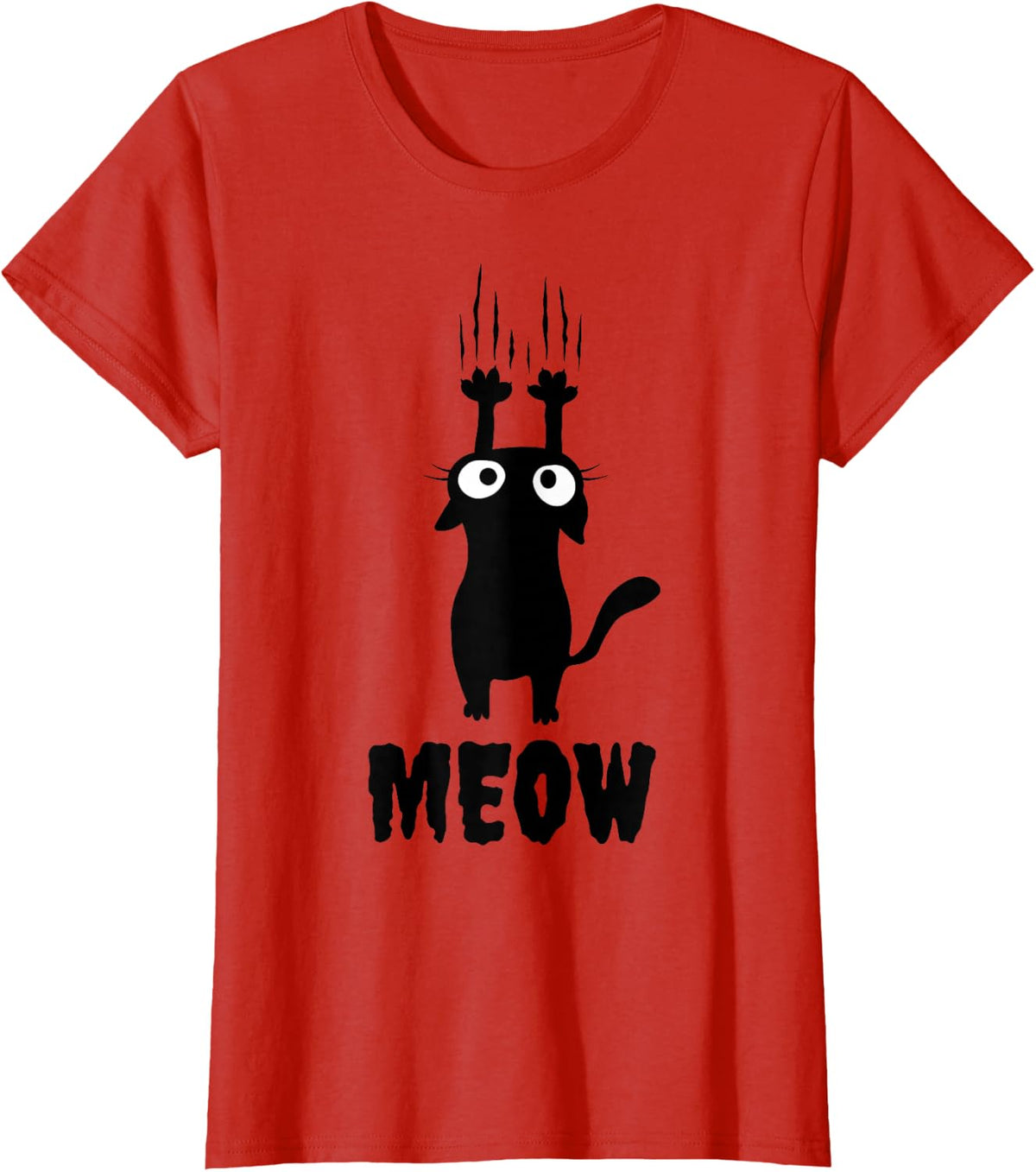 Meow Black Cat Kitty Gifts Cats Mom Cat Dad Cat Lover T-Shirt - Red