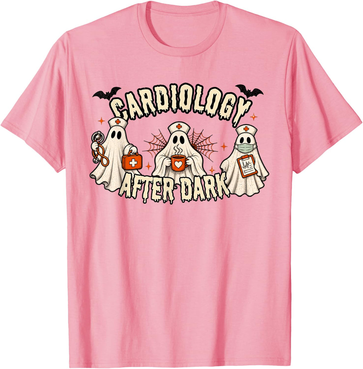 Cardiology Clinic Spooky Cardio Nurse Night Shift Halloween T-Shirt - Pink