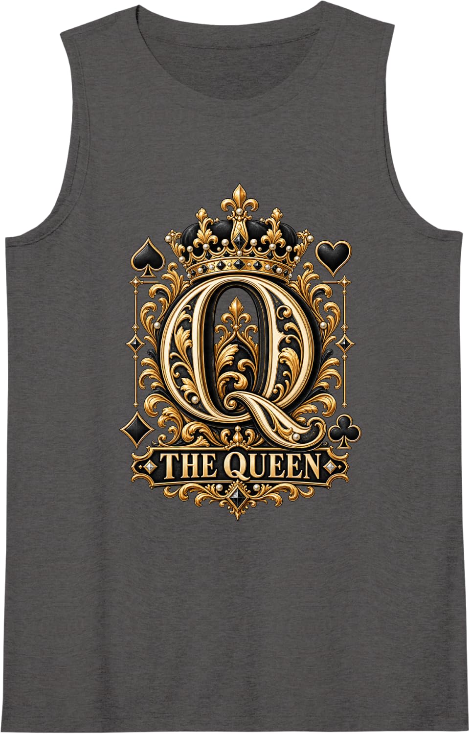 Women's Funny Card Game Couple The Queen Card Playing Cards Lover Sleeveless Tank Top - Dark Heather Grey