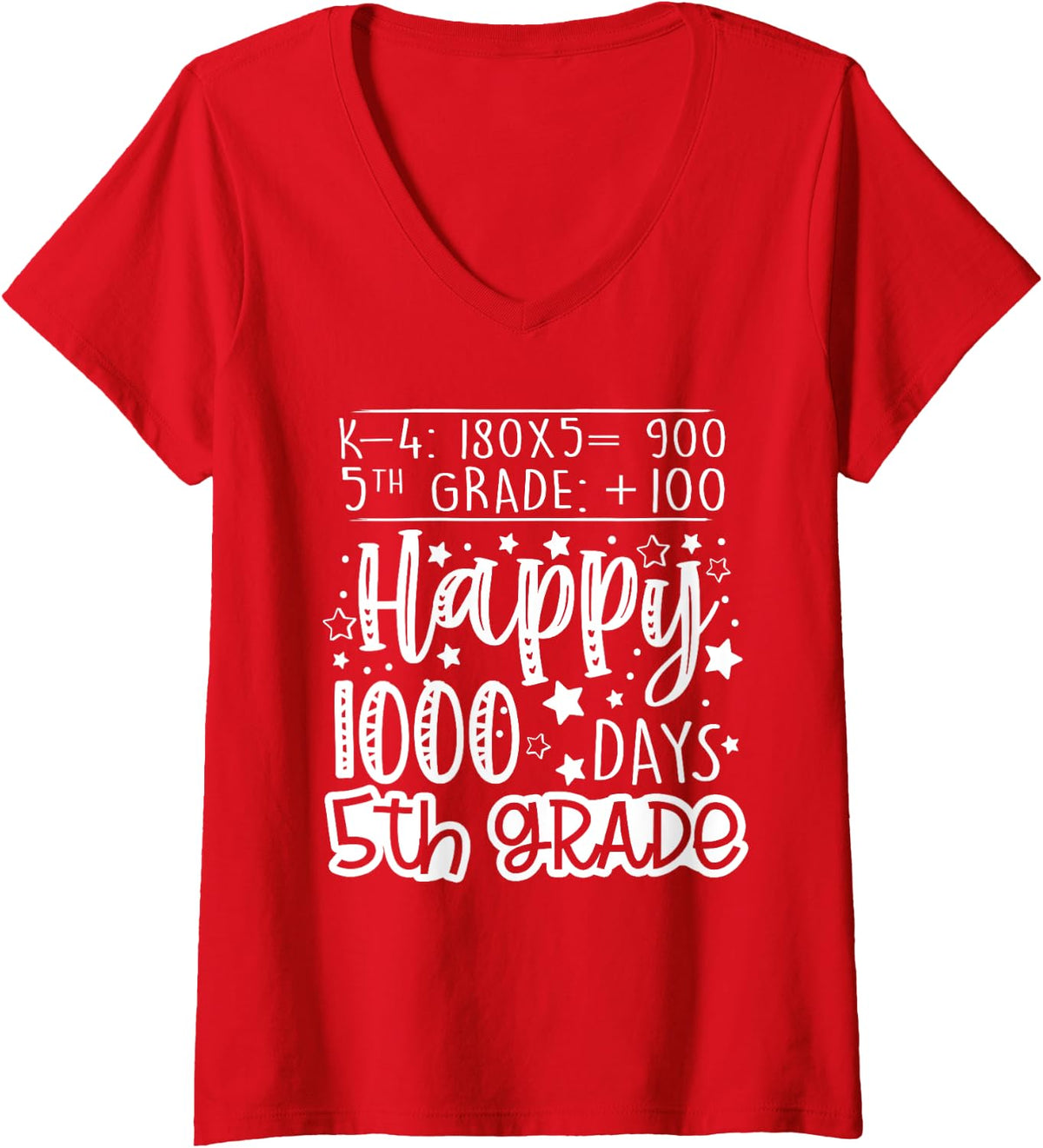 Womens 1000 days Smarter Fifth Grade Teacher 100th day of school V-Neck T-Shirt - Red