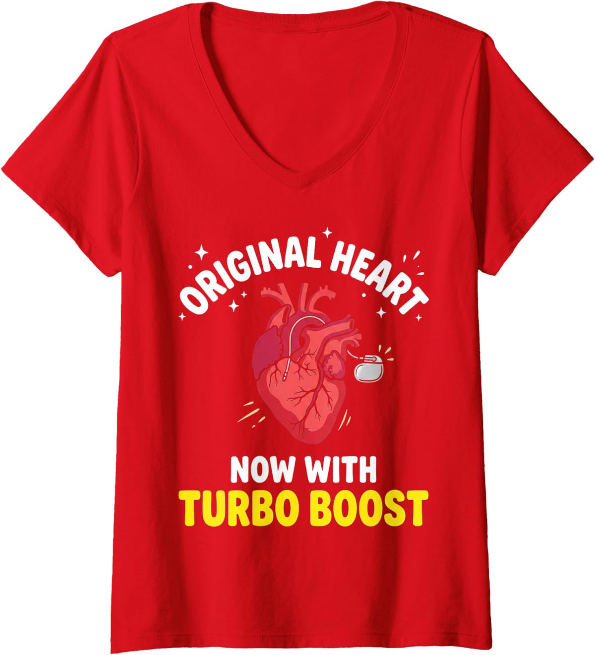 Women's Turbo Boost Heart Recovery Heart Implantation Pacemaker V-Neck T-Shirt - Red