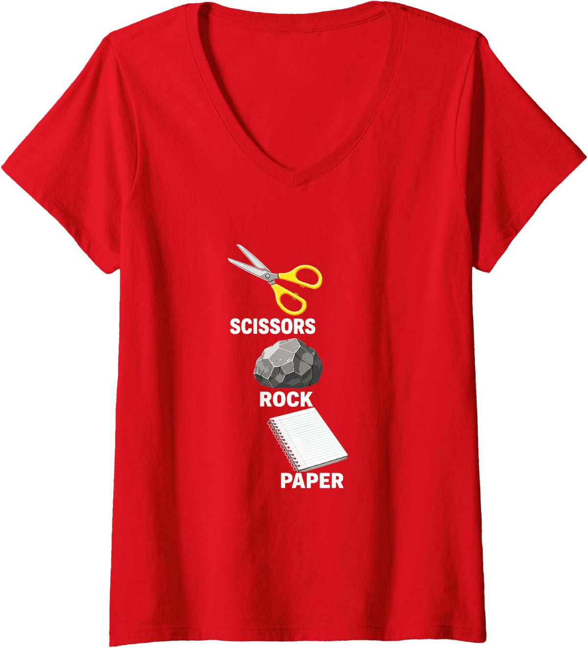 Women's Scissors Rock Paper Classic Hand Game Fun V-Neck T-Shirt - Red