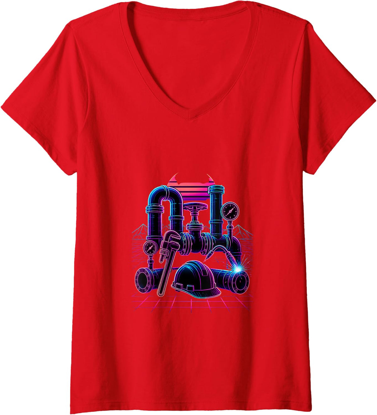 Women's Fitter Welder Tools Men Pipefitter Pipefitters Pipe V-Neck T-Shirt - Red