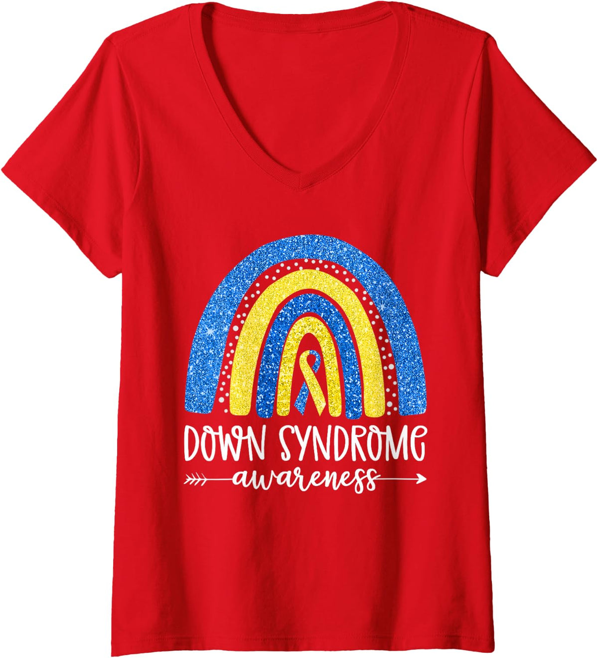 Women's World Down Syndrome Awareness Month Rainbow National T21 Day V-Neck T-Shirt - Red