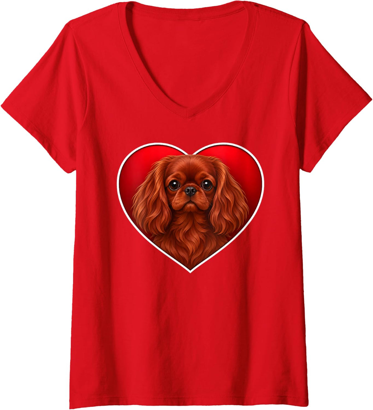 Women's Ruby English Toy Spaniel Heart V-Neck T-Shirt - Red