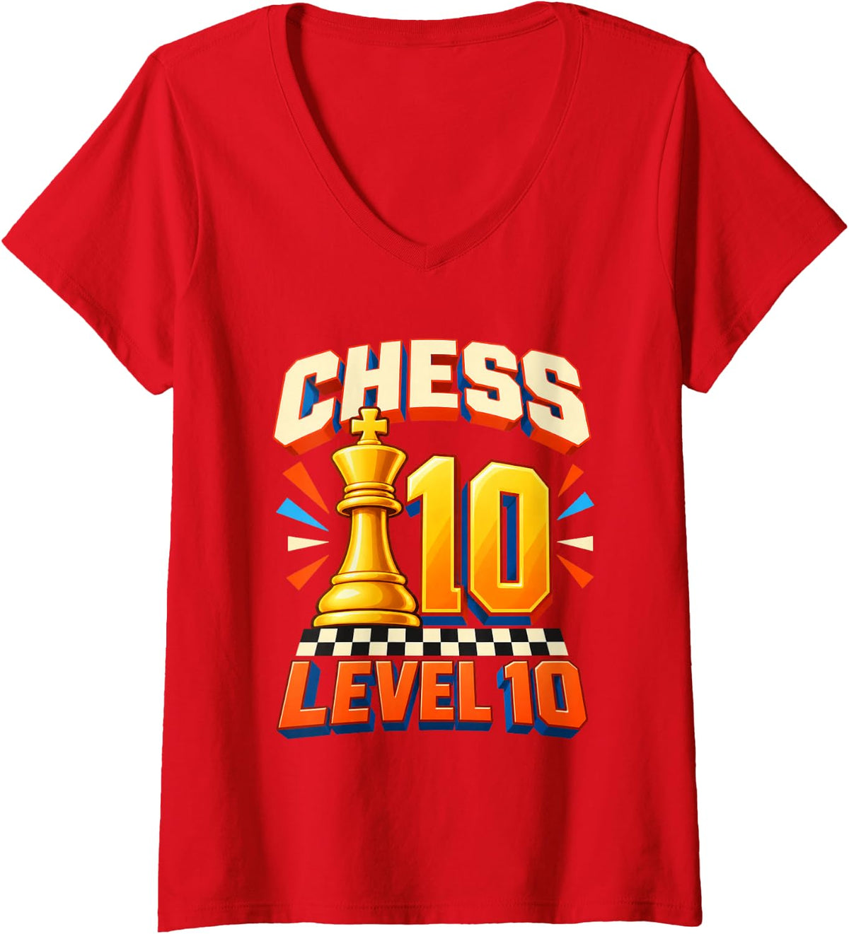 Women's Chess Birthday Player Tenth Birthday Chess Level V-Neck T-Shirt - Red