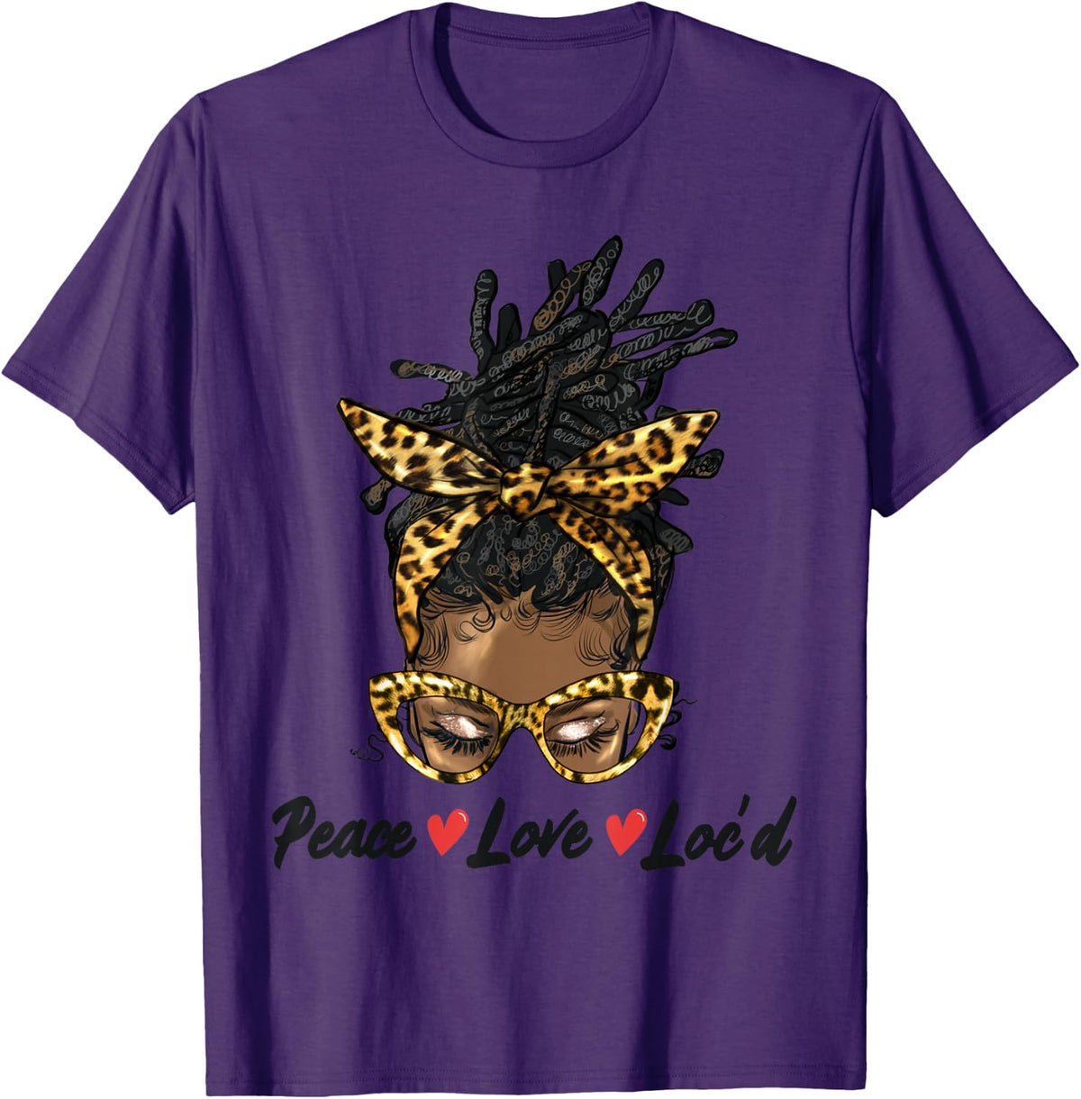 Peace Love Loc'd Girl Messy Bun African American Black Women T-Shirt - Purple