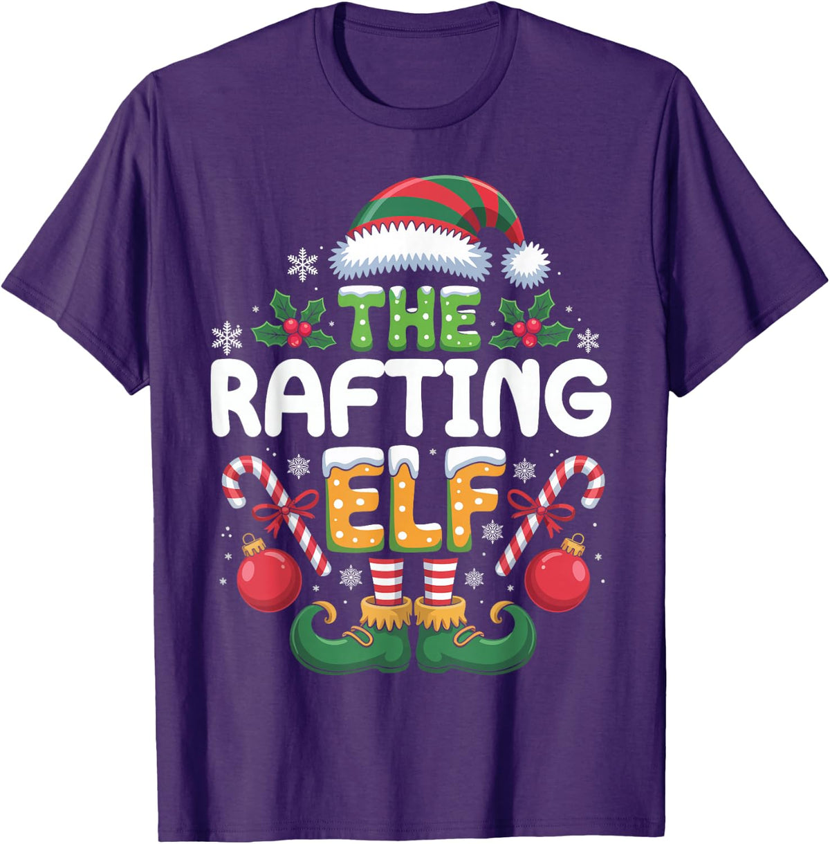 The Rafting Elf Matching Family Christmas T-Shirt - Purple