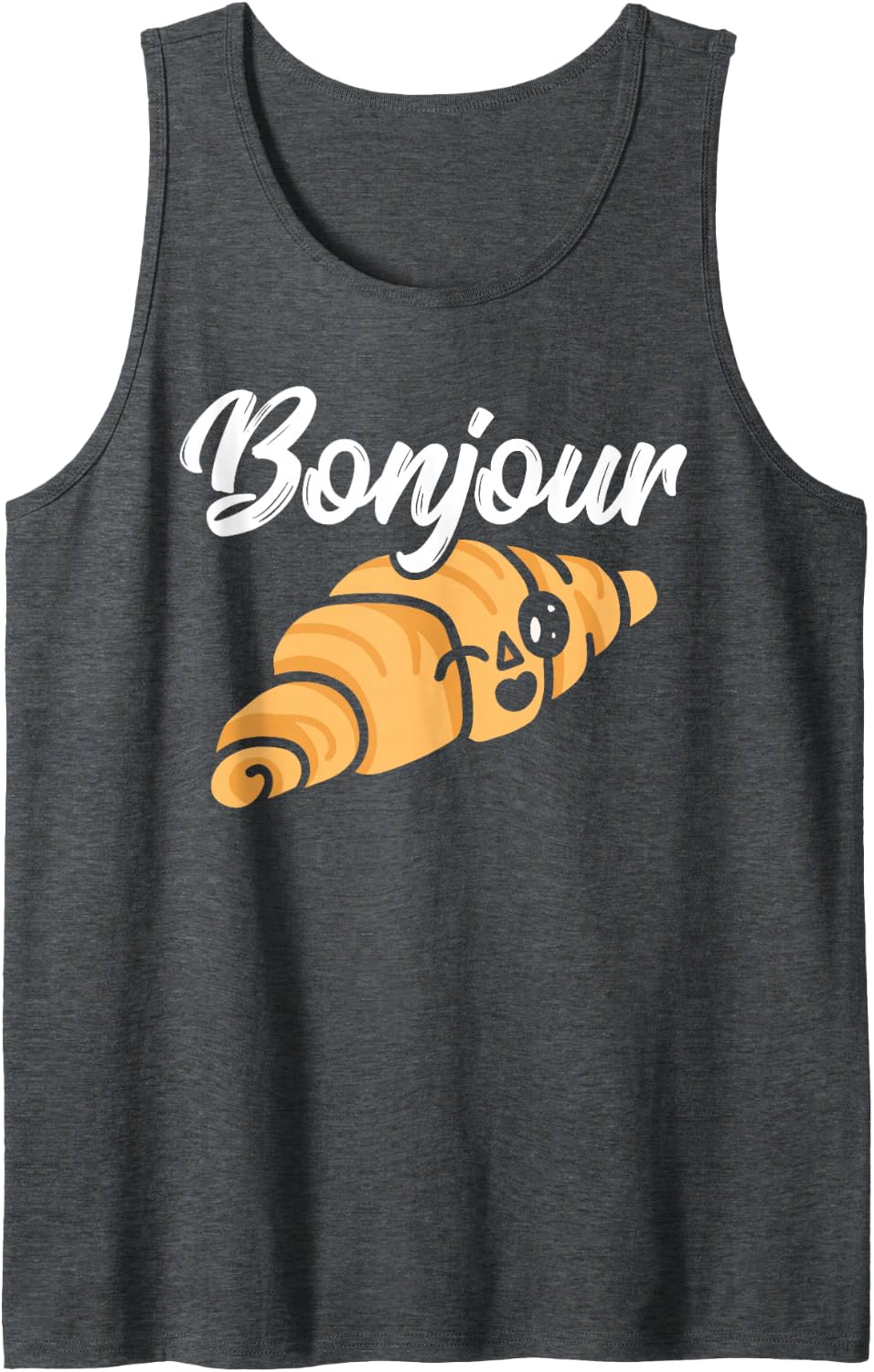 Bonjour Croissant French Funny Sleeveless Tank Top - Dark Heather Grey