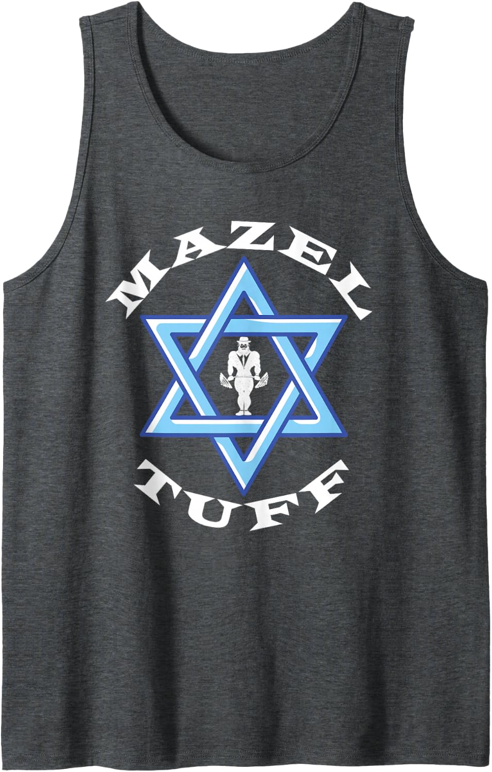 MAZEL TUFF Strong Gym Jew Weightlifting Rabbi Hanukkah Tank Top - Dark Heather Grey