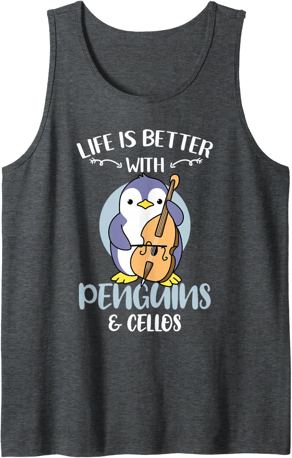 Life is Better with Penguins Cellist Sleeveless Tank Top - Dark Heather Grey