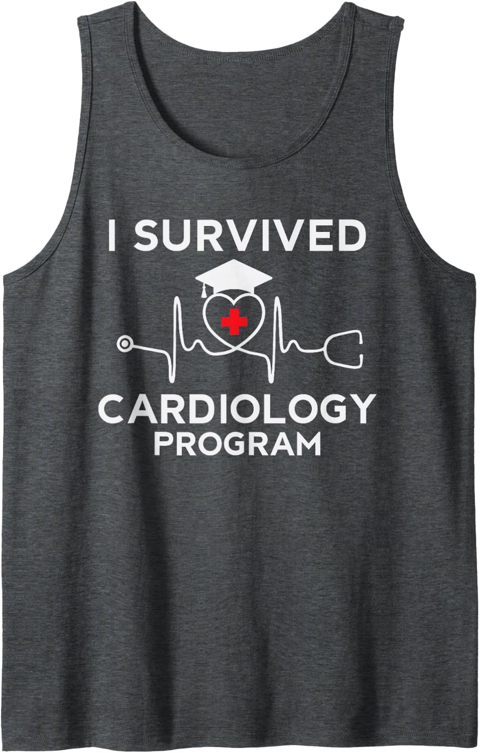 Proud I Survived Cardiology Program Nurse Doctor Graduation Sleeveless Tank Top - Dark Heather Grey