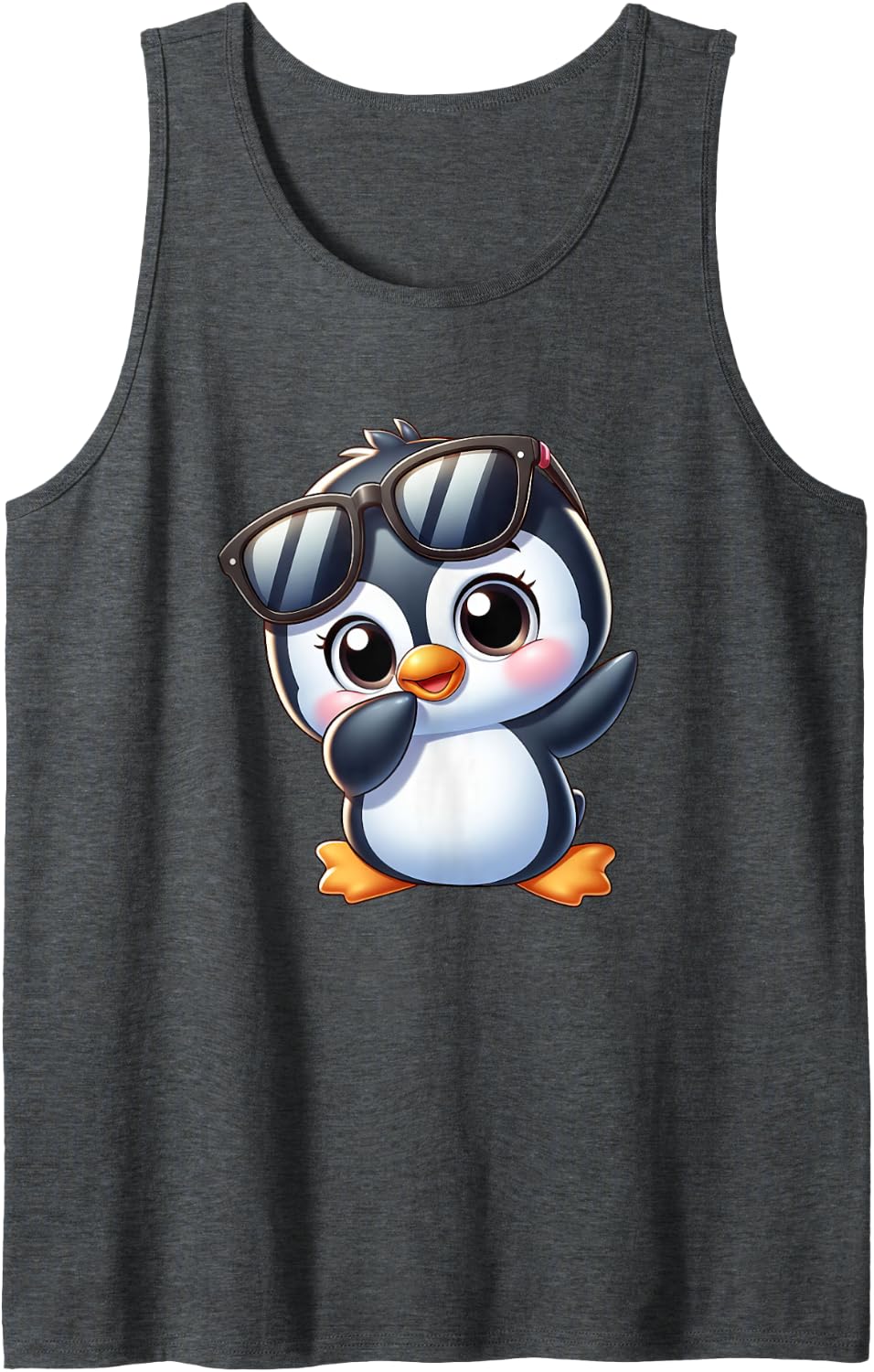 Cute Penguin with Sunglasses Kawaii Cartoon Animal Tank Top - Dark Heather Grey