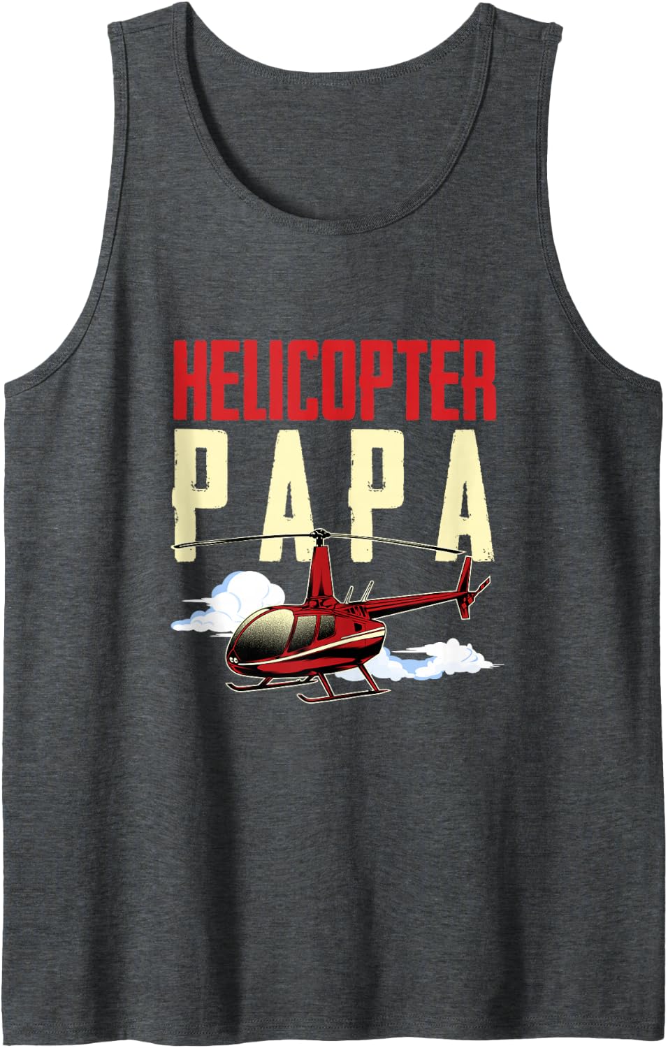Helicopter Papa Retro Flying Helicopter Pilot Sleeveless Tank Top - Dark Heather Grey