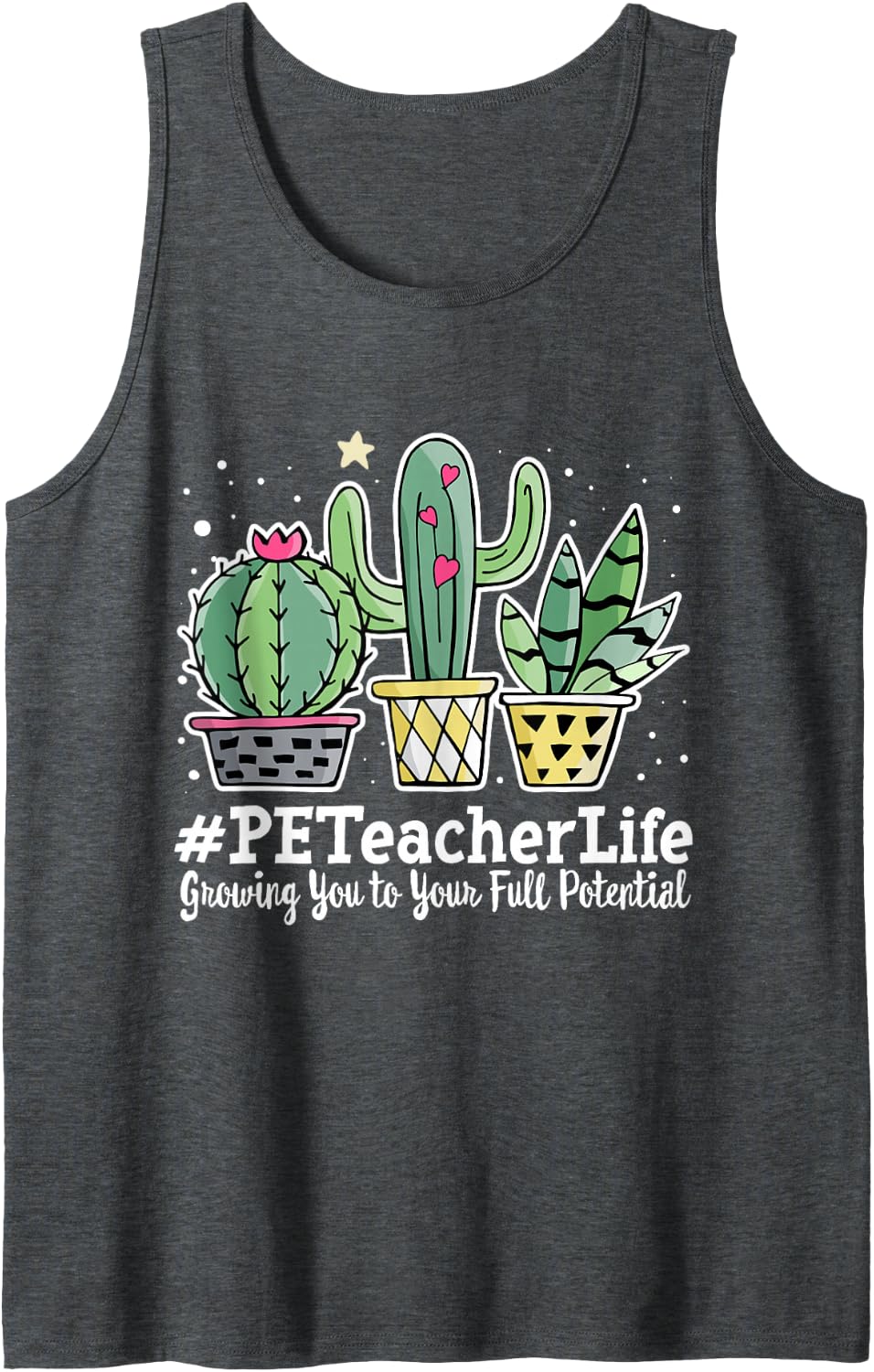 Cute PE Teacher Life Appreciation Week Back to School Sleeveless Tank Top - Dark Heather Grey