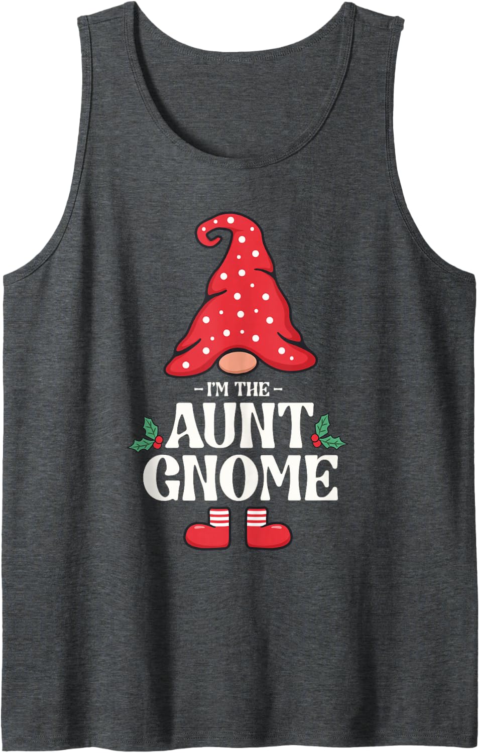 The Auntie Gnome Funny Family Matching Group Christmas Sleeveless Tank Top - Dark Heather Grey