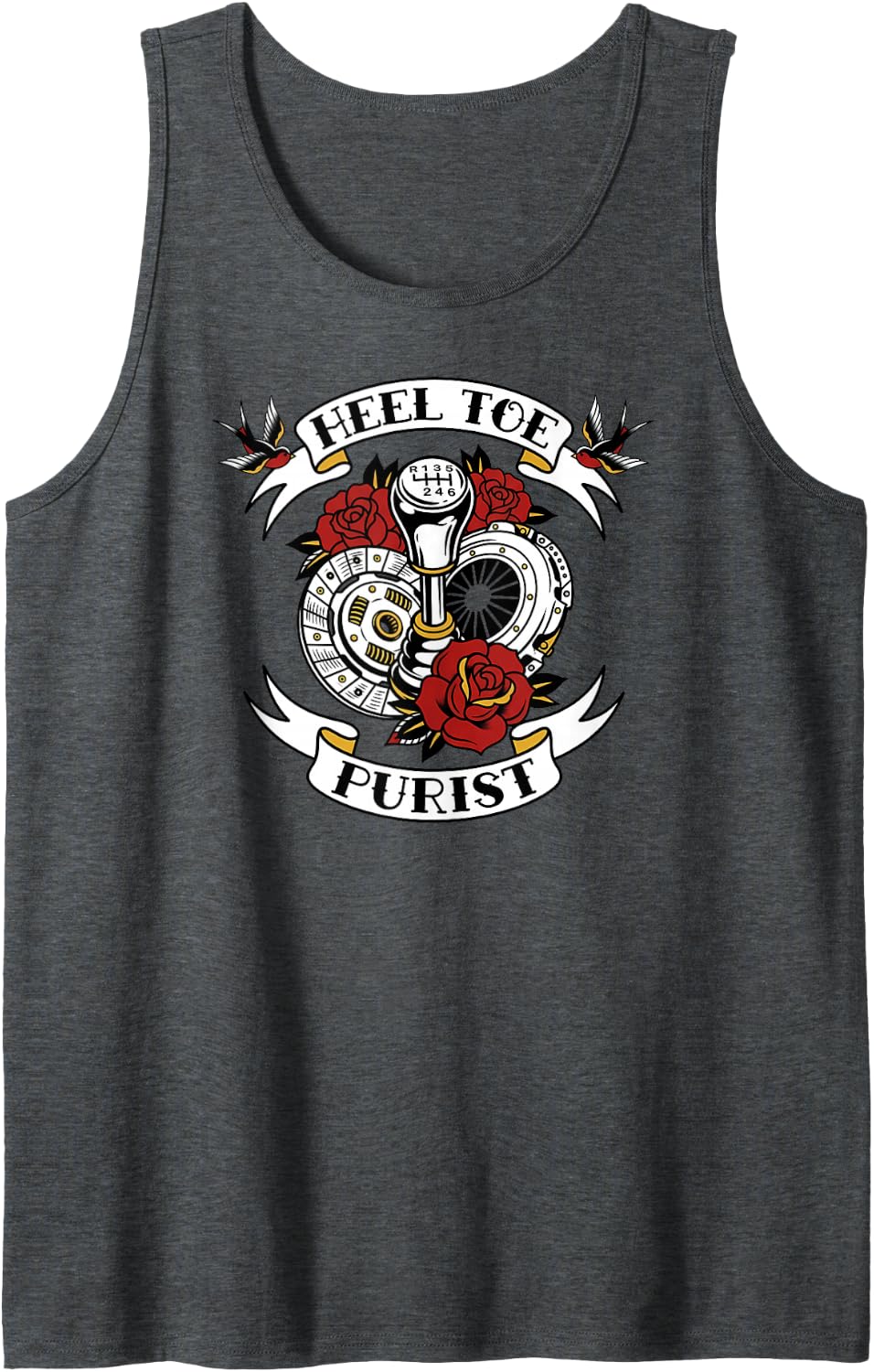 Heel Toe Purist Manual Transmission Auto Racing Sleeveless Tank Top - Dark Heather Grey
