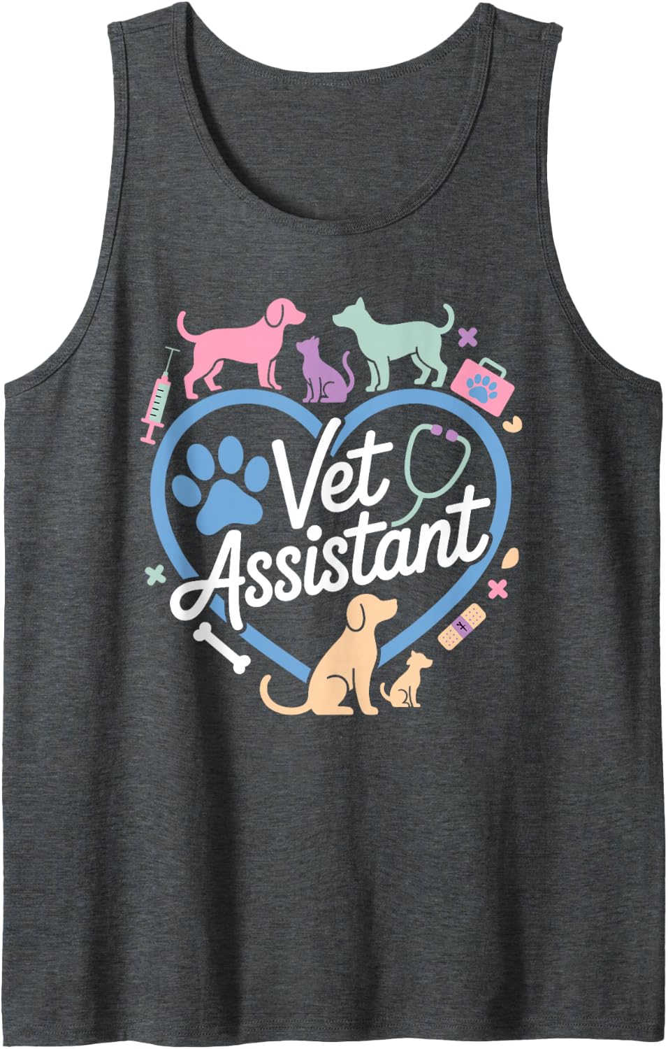 Vet Assistant Apparel for Men Women Veterinary Assistant Sleeveless Tank Top - Dark Heather Grey