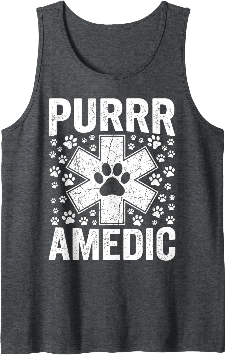 Purrr Amedic Funny Veterinarian Vet Tech Cat Lover Sleeveless Tank Top - Dark Heather Grey
